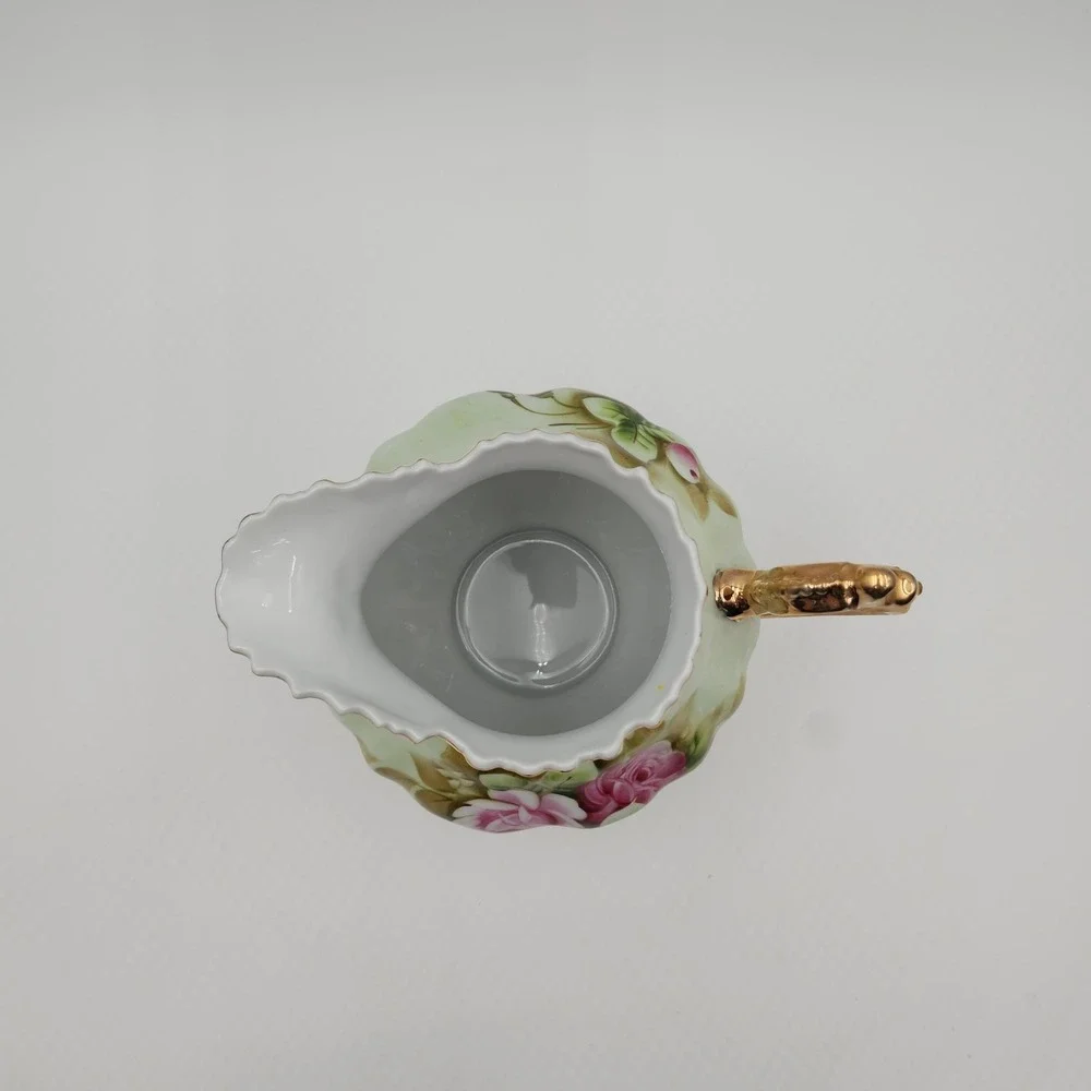Vintage Lefton Rose Pitcher Hand Painted Green Porcelain Gold Trim 796